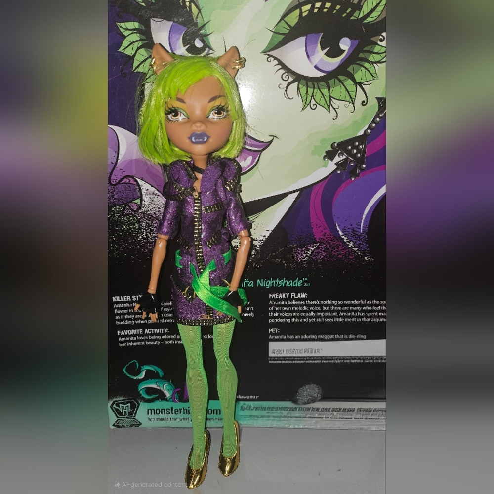 Monster High Doll with Green Hair and Purple Outfit